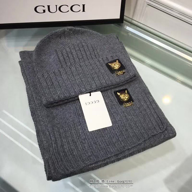 GUCCI古馳 兔絨+羊絨針織圍巾帽子套裝 百搭情侶款 LLWJ5667